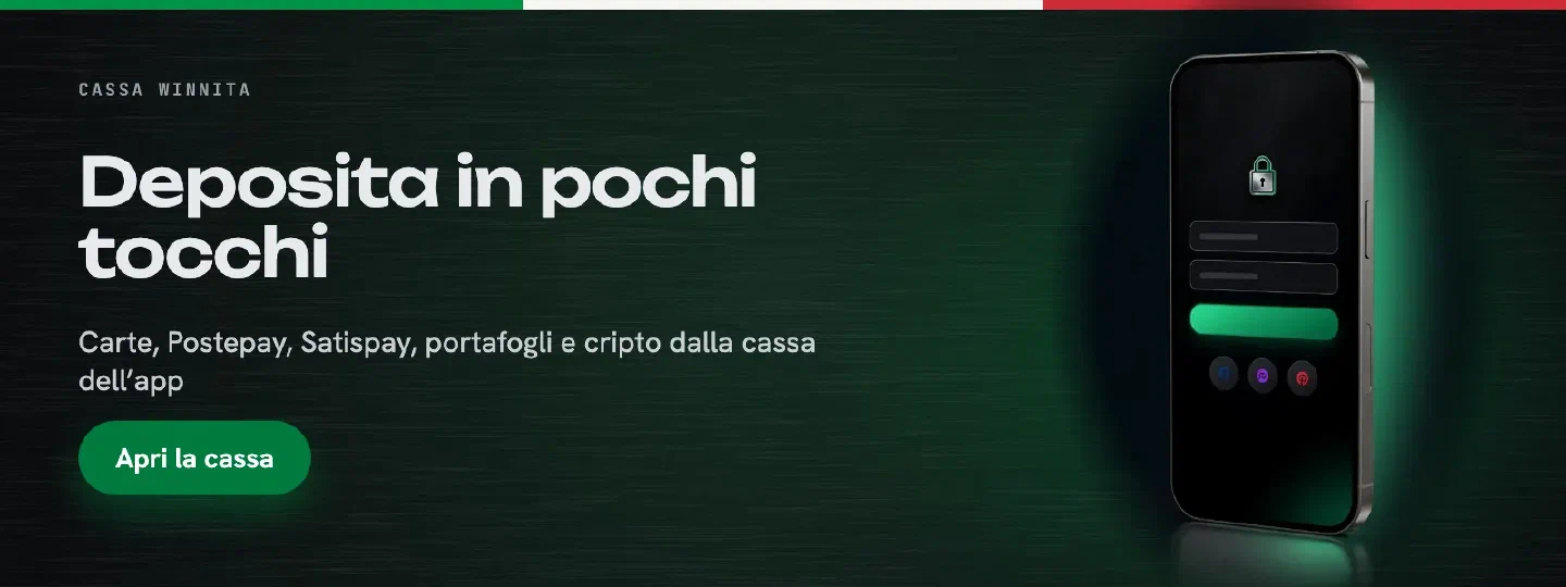Deposita in pochi tocchi dalla cassa dell'app Winnita